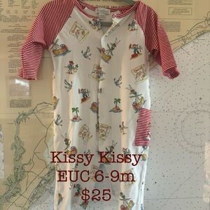 6-9m Kissy Kissy Baby Romper with Red and White Stripes